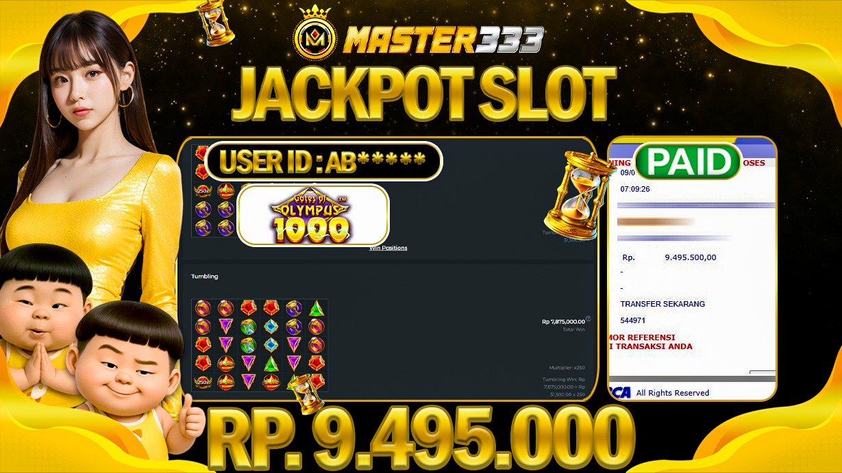 JACKPOT Rp 9.495.000 JUTA DIMASTER333 LANGSUNG DI BAYAR LUNAS